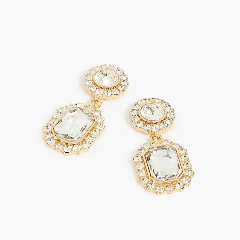NWT J. Crew Crystal Drop Earrings with Gold Metal